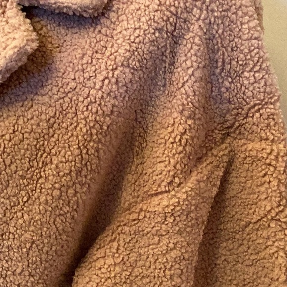 BTFBM lite cocoa colored teddy jacket double breasted with front welt pockets L - Picture 4 of 11